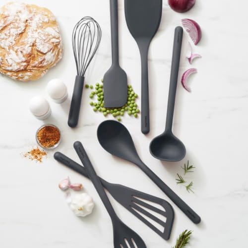 GreenPan Silicone 7 Piece Cooking Utensil Set, Ladle, Turners, Spatula, Spoons, Whisk, Flexible Nonstick Kitchen Tools Rigid Steel Core, Heat-Resistant, Anti-Slip Handle BPA-Free Dishwasher Safe, Gray - Image 2