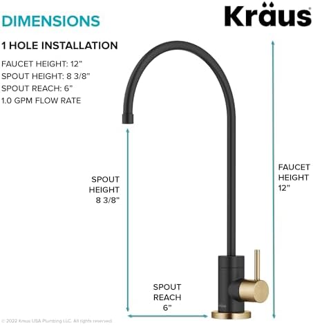 KRAUS Purita™ Single Handle Drinking Water Filter Faucet for Reverse Osmosis or Water Filtration System in Brushed Brass/Matte Black, FF-100BBMB - Image 4