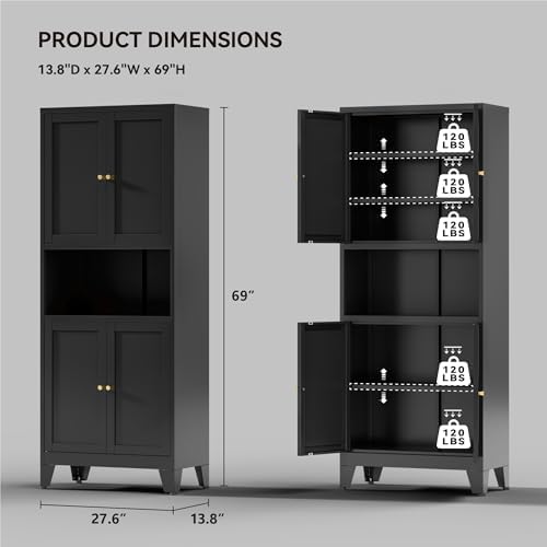 COFaR 69" Pantry Cabinet,Metal Storage Cabinet with Doors and Shelves,Black - Image 3