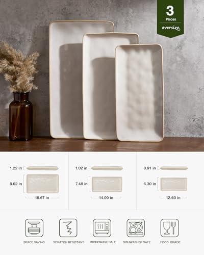 Famiware Serving Platters Set of 3 Sizes - Rectangular, Cappuccino White - Image 2