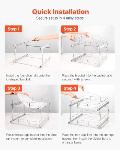 VEVOR 2 Tier Pull Out Cabinet Organizer 20" W x 21.22" D Slide Out Drawers - Image 5