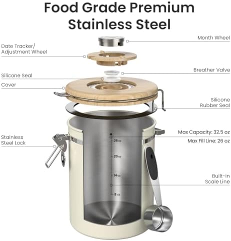 Veken Coffee Canister with Window,Airtight Stainless Steel Container,32.5OZ - Image 6