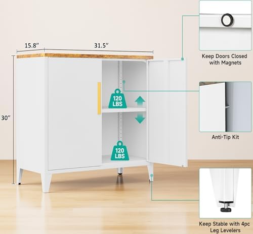 SISESOL White Storage Cabinet with Doors and Shelves,30 inch Small Pantry Cabinet Sideboard with Leg,Accent Cabinets with Storage,Side Floor Cabinets for Home,Kitchen,Coffee Bar,Dining/Living Room - Image 3