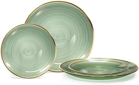 OCCASIONS 120PCS Green Plastic Plates with Gold Rim (60 Guests) - Heavy Duty Fancy Wedding Party Plates - 60 x 10" Dinner + 60 x 7" Dessert Elegant Disposable Set - BPA Free (Belize in Green & Gold) by OCCASIONSFINESTPLASTICTABLEWARE