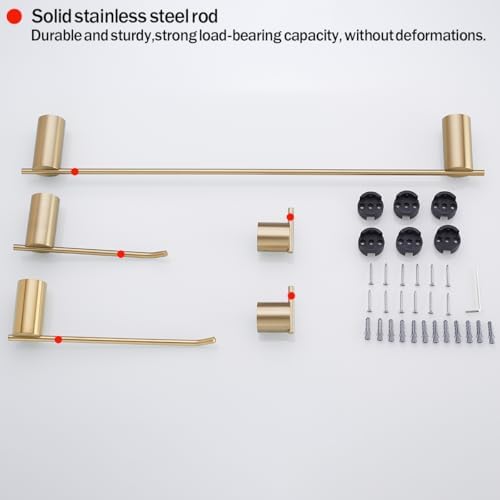 RANDOM Brushed Gold Bathroom Hardware Set 5 Pieces Include 24 inch Towel Bar 10 inch Hand Towel Holder Toilet Paper Holder Towel Hook for Bathroom,SUS304 Stainless Steel.RD96068S-5BG - Image 6