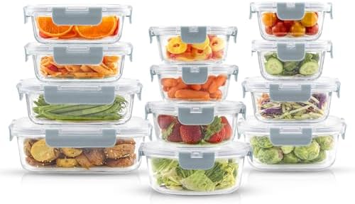 JoyJolt 24pc Borosilicate Glass Storage Containers with Lids | 12 Airtight/Freezer Safe Food Storage Containers for Pantry and Kitchen | Meal Prep Container for Lunch | Glass Tupperware Set - Image 7