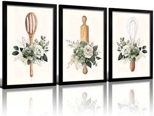 Doqueodas 3Pcs Sage Green Plants Flowers Kitchen Canvas Wall Art 16x24 inch by Unknown