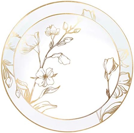 PLASTICPRO 80 Piece Combo Plates Set includes 40-7'' inch Plates & 40-10'' inch Plate White Plastic Floral Design Party Plates With Gold Rim, Premium heavyweight Elegant, Tableware, by PLASTICPRO