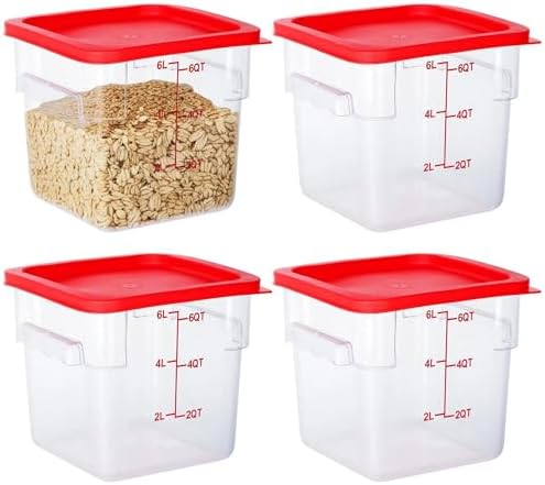 BIEAMA 4 Pack 6 Qt Square Food Storage Containers with Lids, NSF, Clear by BIEAMA