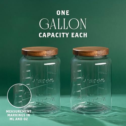 1 Gallon Glass Mason Jar with Airtight Wooden Lid, Wide Mouth Large Food Storage Container with Measurement Markings For Kitchen Pantry, Pickling, Cookies, Flour & Sugar - 2 Pack - Image 2