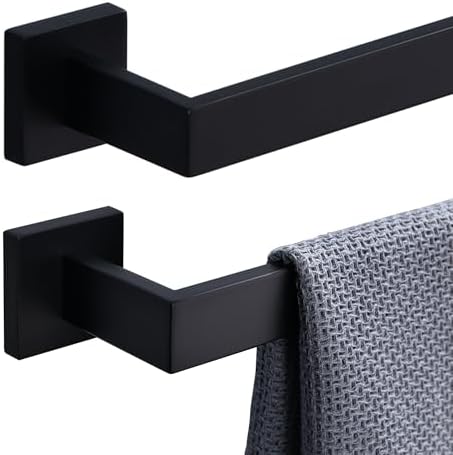 Bath Towel Bar, 24-Inch Towel Racks, Square Thicken Towel Holder, Wall Mounted Shower Towel Rail Hanger, Stainless Steel,Bathroom Accessories (Matte Black, 2 Pack) by XiarnotogiHome