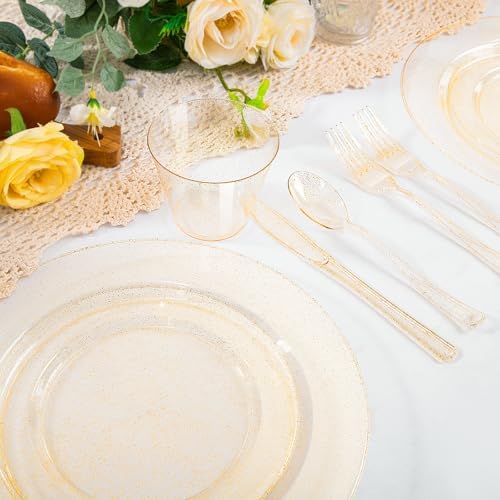WELLIFE Gold Glitter Disposable Plates, Dinnerware Set for 75 Guests - Image 3