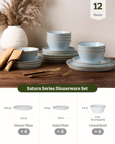 Famiware Saturn Dinnerware Sets, Ceramic Dishes for 4, Rimmed Plates, Bowls - Image 2