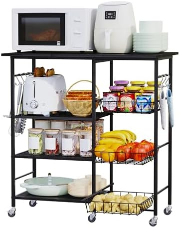 HapiRm Rolling Kitchen Microwave Cart - 4 Tier Microwave Table Stand with Pull-Out Baskets, Coffee Bar Baker's Rack with Wheels Rolling Storage Cart Organizer Shelf for Living Room Office, Balcony - Image 2