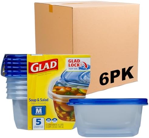 Glad GladWare Medium Rectangle Food Storage Containers, 24 Oz, 5 Ct, 6-Pk by GladTrashFoodStorage