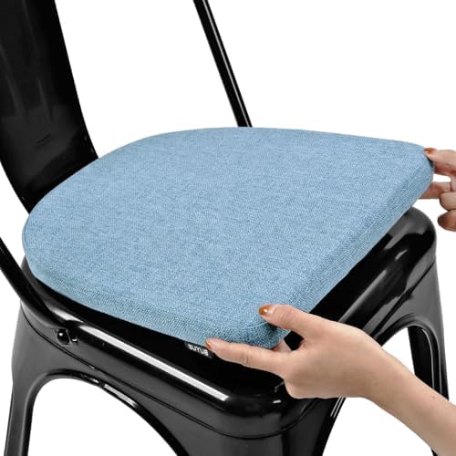 BUYUE Friendly Woven Fabric 14x14 Magnetic Cushion for Metal Chair 1 Piece, Enhanced Anti-Slip Seat Pad for Dining Kitchen Café Stackable Chair (U-Shape, Light Blue, 1 Count) by BUYUE