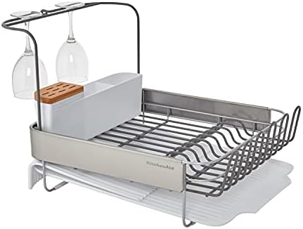 KitchenAid Full Size Compact to Full Capactiy Expandable Rust Resistant Dish Rack, with Self Draining Angled Drainboard and Removable Flatware Caddy, 24-Inch, White - Image 3