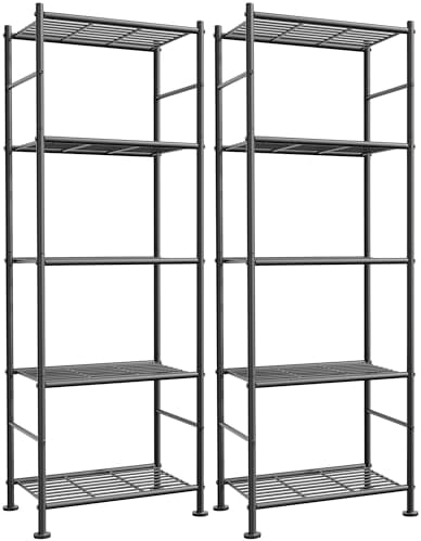 Sakugi 2-Pack 5-Tier Metal Storage Shelves, 18.4"x12.6"x57.4", Black by Sakugi