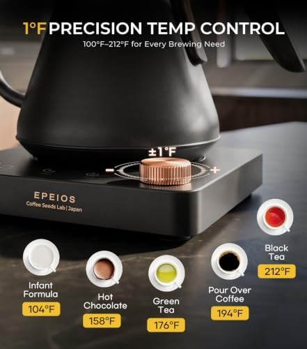 Epeios Gooseneck Electric Kettle 1°F Temperature Control,1200W,0.9L,Black - Image 3