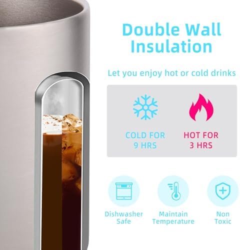 Volhoply 14oz Insulated Stainless Steel Coffee Mug with Lid Bulk 4 Pack,Double Wall Vacuum Travel Coffee Cup with Handle,Reusable Metal Cups Tumbler,Camping Mugs Keep Hot,Ideal Gifts(Silver,4) - Image 3