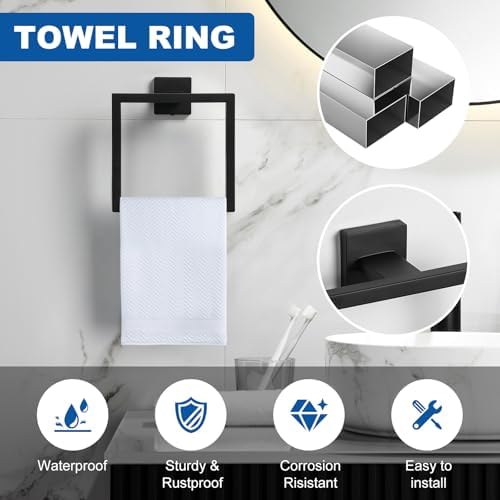 Cilee 10-Pieces Matte Black Bathroom Hardware Set, 24 inch Towel Bar Set - Image 4