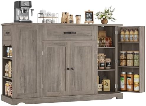 HOSTACK Kitchen Island Cart with Storage, Rolling Island Table, Ash Gray by HOSTACK