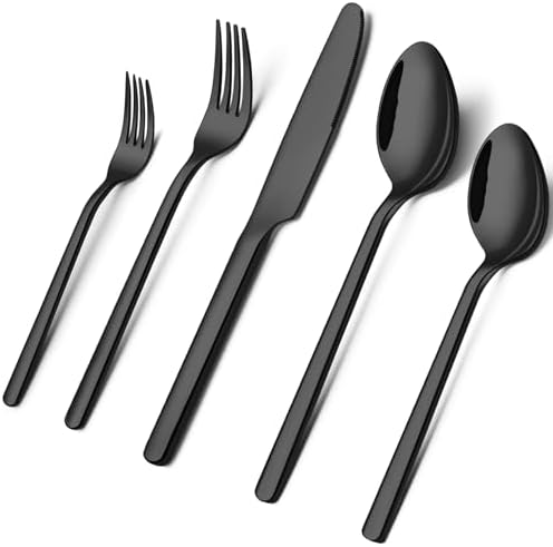 KINGSTONE Black Silverware Set, 20-Piece Flatware Set for 4, 18/10 Stainless Steel Cutlery for Home Kitchen and Restaurant by KINGSTONE