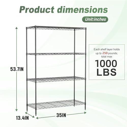 BestOffice | 4-Tier Wire Shelf | 35" x 13.4" x 53.7" | Black - Image 3