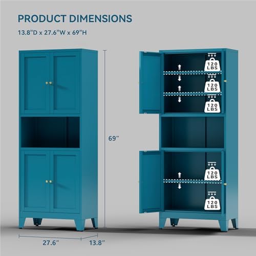 COFaR 69" Pantry Cabinet, Metal Storage Cabinet with Doors and Shelves,Blue - Image 3