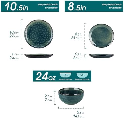 vancasso Starry 12 Pcs Dinnerware Set for 4, Handmade Reactive Glaze, Green - Image 2