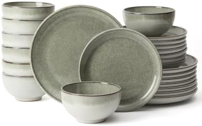 Pokini Ceramic Dinnerware Sets for 8, 24pcs Plates and Bowls Sets Dish Set by Pokini
