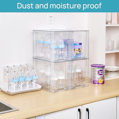 Vtopmart 4 Pack Clear Stackable Storage Drawers,9.7" High Plastic Organizers Bins for Skincare, Bathroom Supplies,Ideal for Cabinet,Undersink,Vanity,Kitchen,Pantry Organization - Image 2