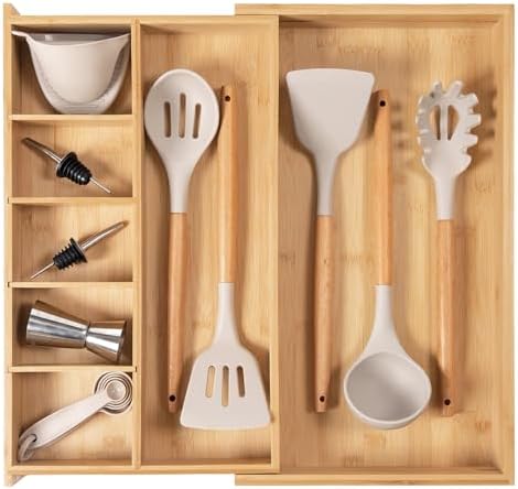 KitchenEdge Utensil & Junk Drawer Organizer, 10.5-19 in, Bamboo by KitchenEdge