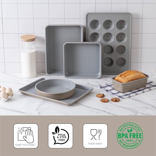 Country Kitchen Nonstick Stackable Bakeware Set - Durable, Easy Release Baking Set, Taupe, 6 Pcs - Image 2