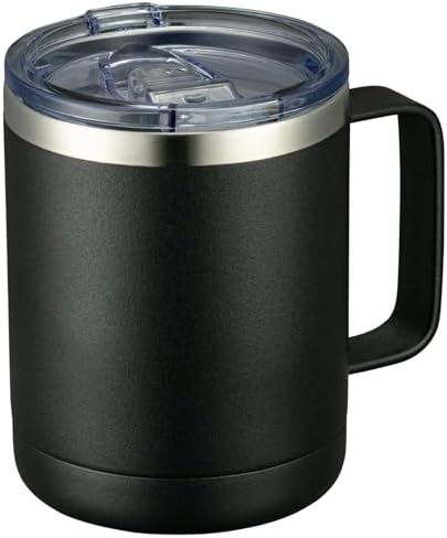 MEWAY 12oz Coffee Mug With Handle and Sliding Lid,Stainless Steel Travel Tumbler Cup with Handle,Double Wall Vacuum Insulated Camping Cup for Hot & Cold Drinks Tea (Black, Set of 1) by MEWAY