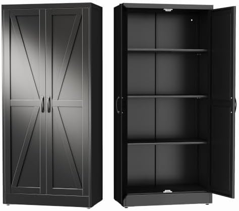 GAIOUS 63" Tall Metal Storage Cabinet Black Cupboard Kitchen Pantry Cabinet by GAIOUS