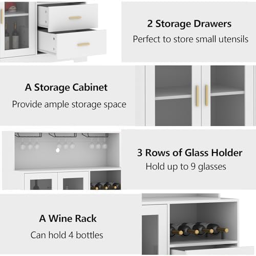 Bar Cabinet for Home with LED Light,Coffee Bar Cabinet w/ Wine & Glass Rack - Image 5