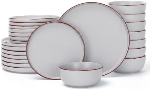 Famiware Mercury 24-Piece Stoneware Dinnerware Set,Light Grey by Famiware