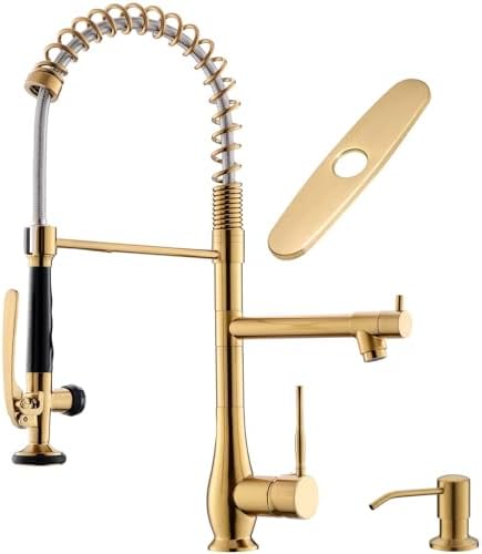 GIMILI Brushed Gold Commercial Kitchen Sink Faucet with Soap Dispenser by MoreChoicesForYourDreamHome