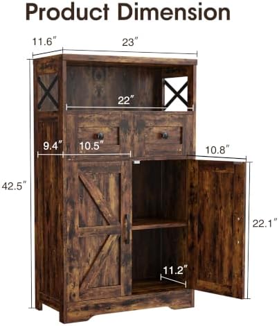 Farmhouse Storage Cabinet Set of 2, Small Kitchen Pantry Coffee Bar Cabinet - Image 3