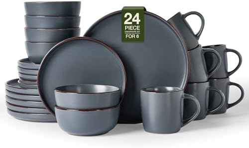 Famiware Mercury 24-Piece Dinnerware Set with Mugs, Charcoal by Famiware