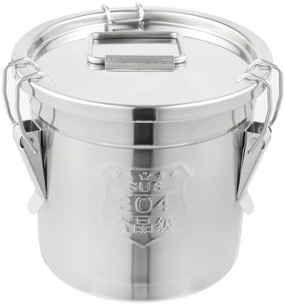 DYNAMI 304 Stainless Steel Containers With Lid,202oz Airtight Flour Container for Kitchen,5-10lbs Metal Airtight Canisters Milk Jug Coffee Bean Cookies Canisters w/Locking Clamp (6L/1.6Gal) by DYNAMI