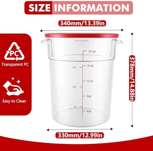 2 Pack Square Food Storage Container With Lid,12-22 Quart Commercial Storage Box With Scale & Handle,Cake Making,Dough Marinating Meat,Kitchen Supplies (Polycarbonate, Round 22 Quart) - Image 2