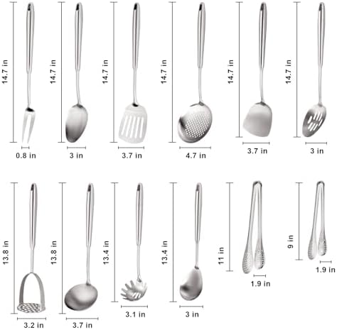 Stainless Steel Kitchen Utensils Set 18 10 Stainless Steel Cooking Utensils Set - 12 PCS Large Metal Cooking Utensil Tools Set - Image 2