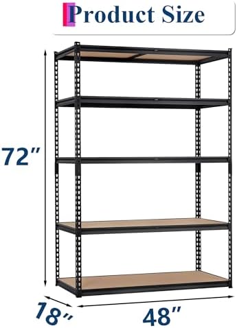 Heavy Duty Garage Storage Shelves 5-Tier Metal Adjustable Shelving Unit Storage Shelving for Kitchen Pantry Basement Bathroom Laundry, 2500 LBS Capacity, 48" l x 18" w x 72" h - Image 3