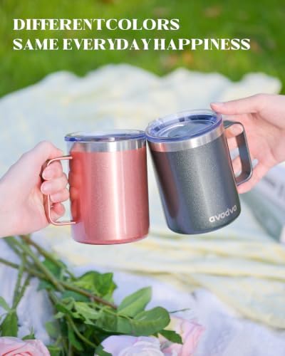 12oz Insulated Coffee Mug with 2 Lids & Handle, Stainless Steel Cup - Image 6