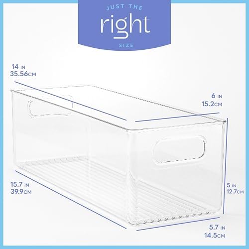 Plastic Food Storage 6 Pack Clear Container Bin with Handles for Organizing Kitchen, Pantry, Fridge, Freezer, Pantry, Bathroom. 14"x6"5" - Image 3