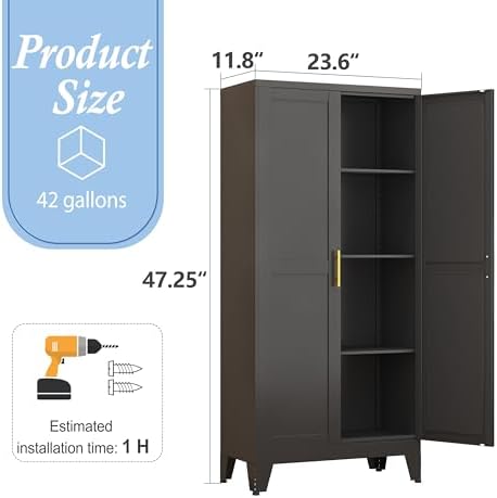 Black Kitchen Pantry Cabinets, 48" Metal Storage Cabinet for Office - Image 2