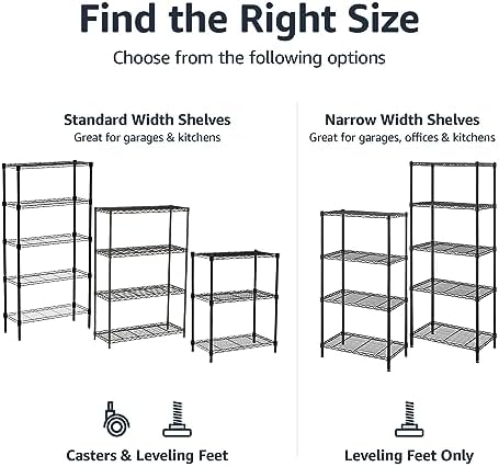 Amazon Basics 3-Shelf Adjustable Heavy Duty Steel Wire Rack Storage Shelving Organizer with Storage Space, Versatility and Ease of Use for Kitchen, Garage, 23.2" L x 13.4" W x 30" H, Black - Image 4