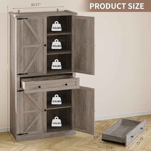 BORNOON Pantry Organizers and Storage Cabinet, 67.7” Barn Door Kitchen Cabinet with Drawers and Adjustable Shelf, Tall Pantry for Kitchen, Dining Room, Living Room Bedroom - Image 4